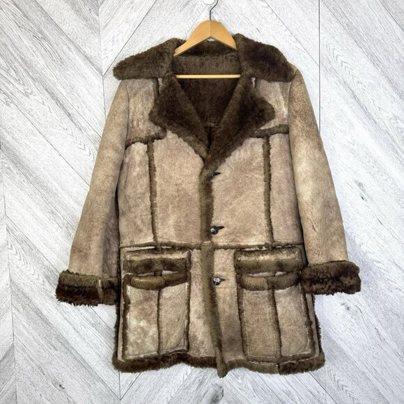 Vintage Shearling Sheepskin Coat Mens Medium Brown Yellowstone Marlboro Ranch - Picture 1 of 9